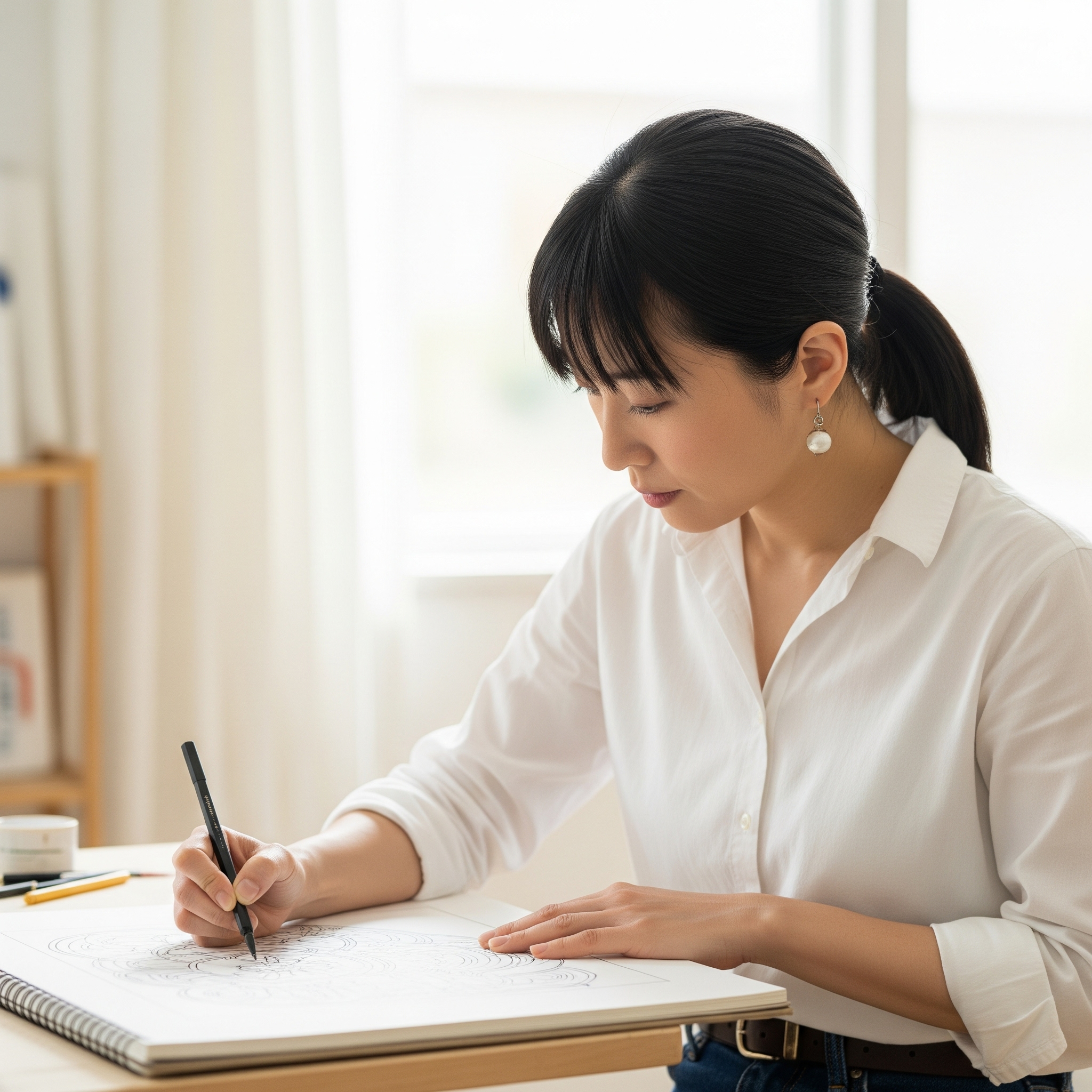 a woman drawing an illustration